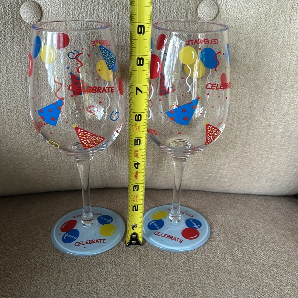 Celebrate Party Hand-painted Acrylic Wine Glasses by Lolita - Set of 2 NWOT